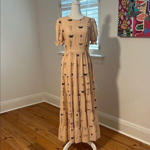 Diane Von Furstenberg Cream Sundress with Puff Sleeves and Peter Pan Collar
